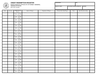 Form SFN18127 Credit Redemption Register - North Dakota