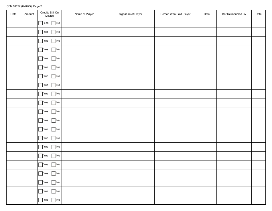 Form SFN18127 Credit Redemption Register - North Dakota, Page 2