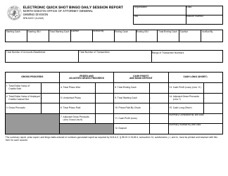 Document preview: Form SFN60151 Electronic Quick Shot Bingo Daily Session Report - North Dakota