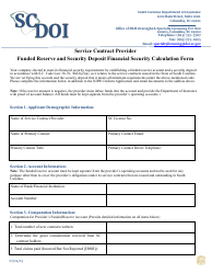 Document preview: Service Contract Provider Funded Reserve and Security Deposit Financial Security Calculation Form - South Carolina