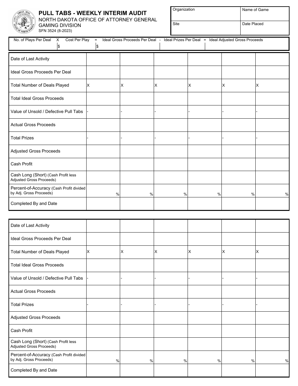 Form Sfn Download Fillable Pdf Or Fill Online Pull Tabs Weekly Interim Audit North Dakota