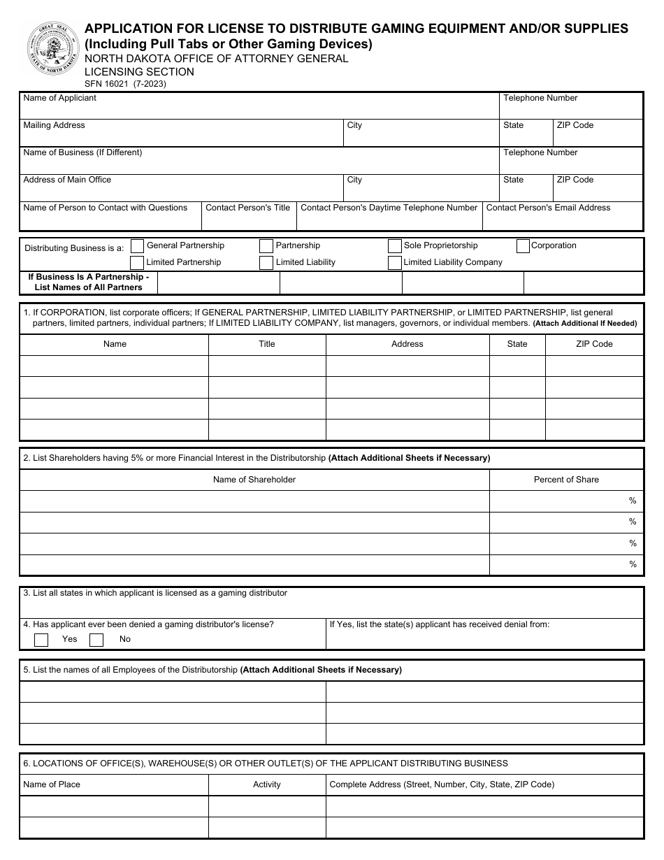 Form SFN16021 Download Fillable PDF or Fill Online Application for ...