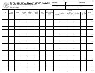 Form SFN61494 Electronic Pull Tab Summary Report - All Games - North Dakota