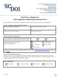 Document preview: Third-Party Administrator Initial Application Additional Questionnaire Form - South Carolina