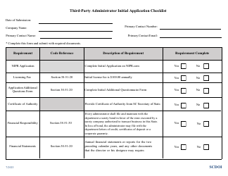 Third-Party Administrator Initial Application Checklist - South Carolina