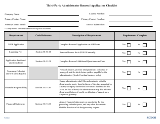 Document preview: Third-Party Administrator Renewal Application Checklist - South Carolina