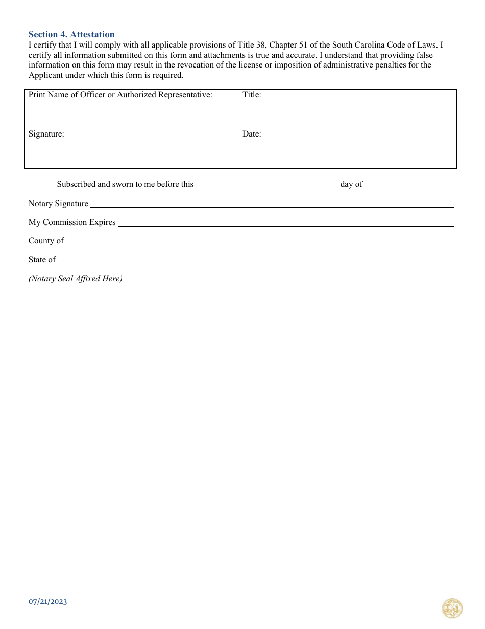 South Carolina Third-Party Administrator Renewal Application Additional ...