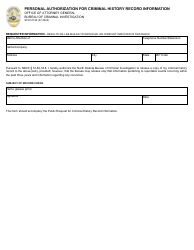 Document preview: Form SFN51156 Personal Authorization for Criminal History Record Information - North Dakota