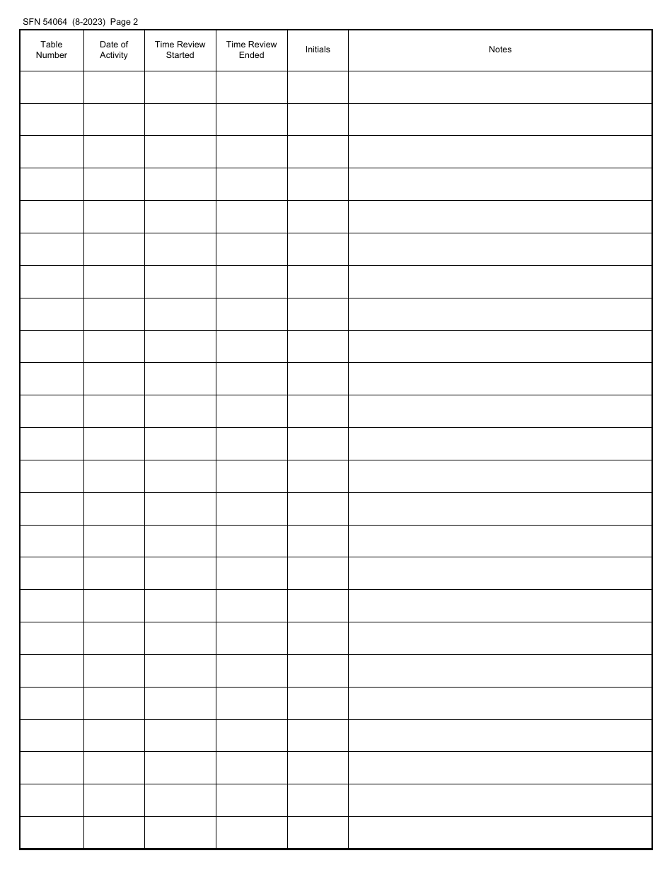 Form SFN54064 Digital Surveillance Review Log - North Dakota, Page 2