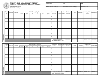 Document preview: Form SFN18862 Twenty-One Dealer Shift Report - North Dakota