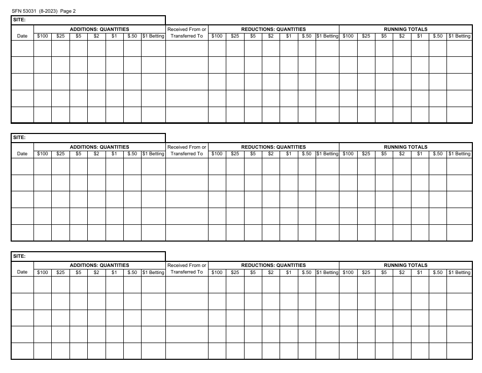 Form SFN53031 Casino Chips Inventory Log - Combined Concept - North Dakota, Page 2