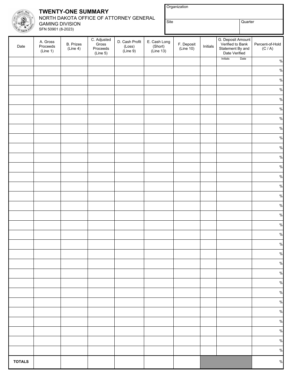 Form SFN50901 Download Fillable PDF or Fill Online Twenty-One Summary ...