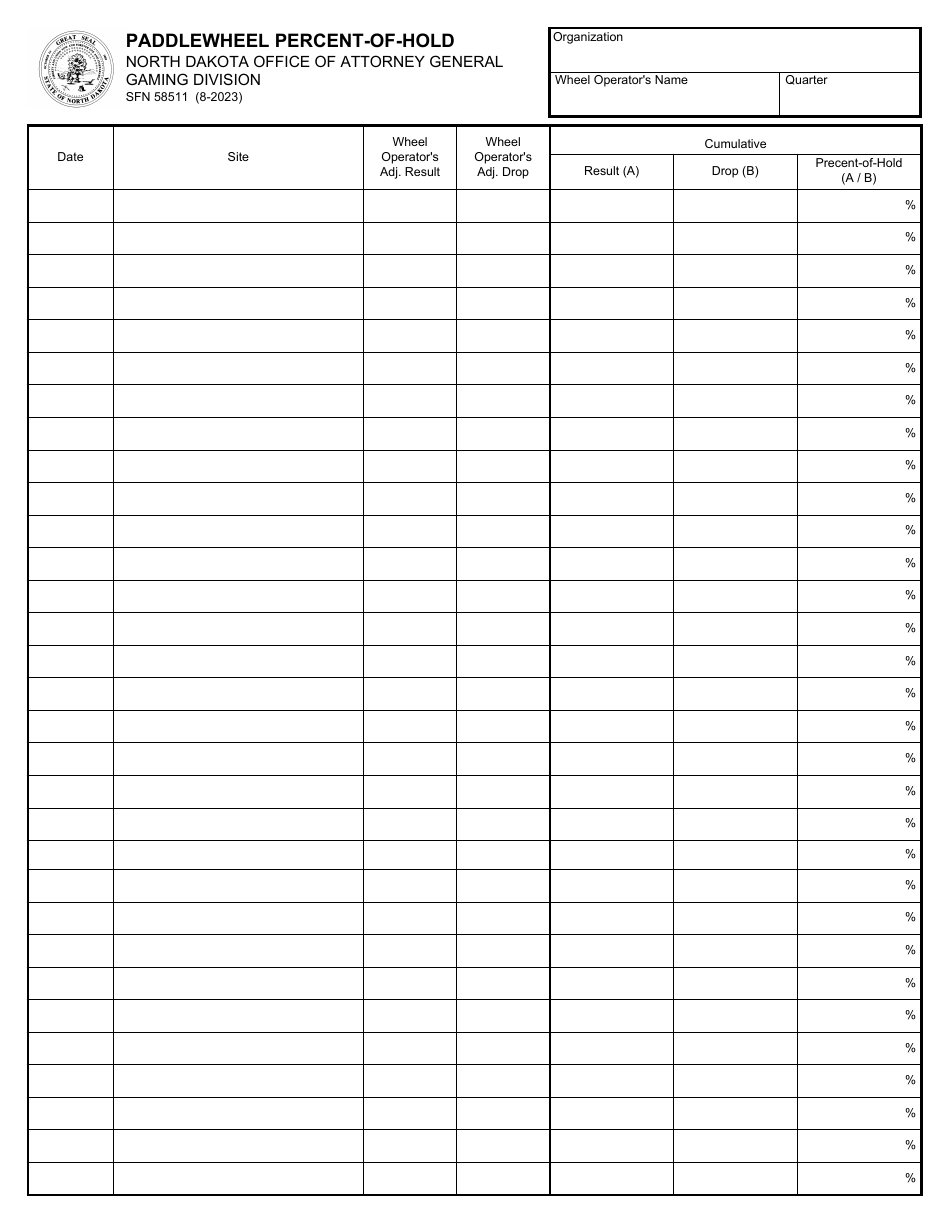 Form SFN58511 Paddlewheel Percent-Of-Hold - North Dakota, Page 1