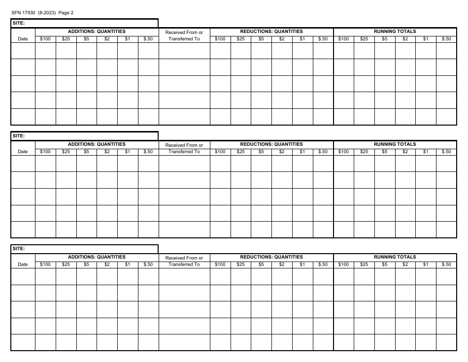 Form SFN17930 Casino Chips Inventory Log - North Dakota, Page 2