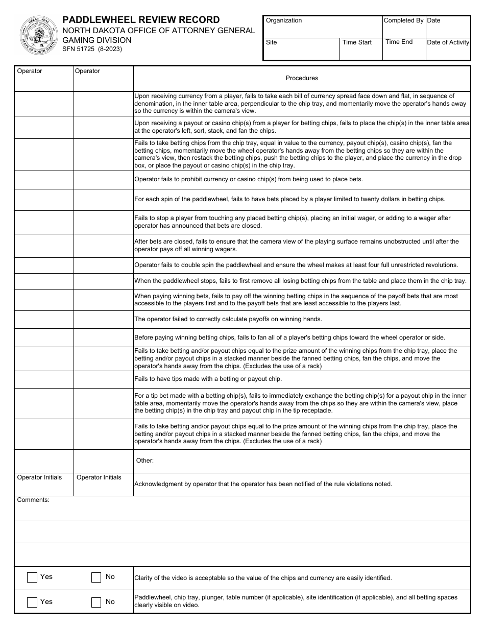 Form SFN51725 Paddlewheel Review Record - North Dakota, Page 1