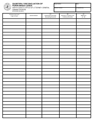 Form SFN52536 Quarterly Reconcliation of Paper Bingo Cards - North Dakota