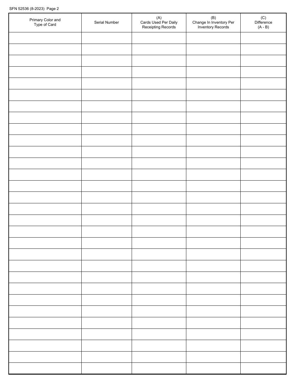 Form SFN52536 Quarterly Reconcliation of Paper Bingo Cards - North Dakota, Page 2