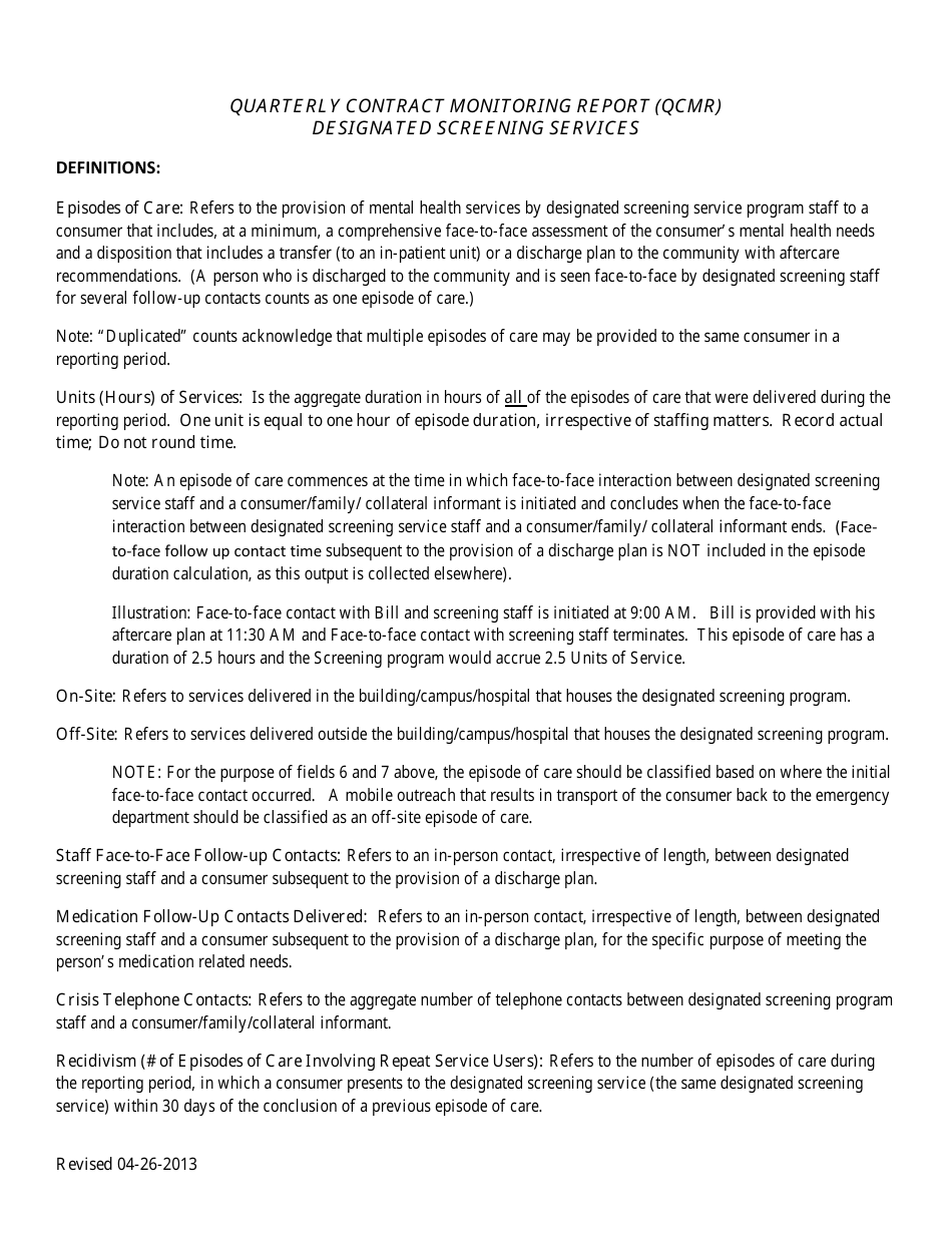 Quarterly Contract Monitoring Report (Qcmr) - Designated Screening Services - New Jersey, Page 4