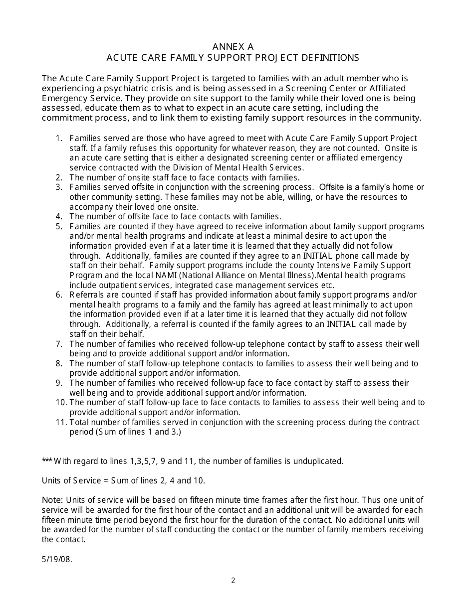 Annex A Program Commitments Acute Care Family Support Project - New Jersey, Page 2
