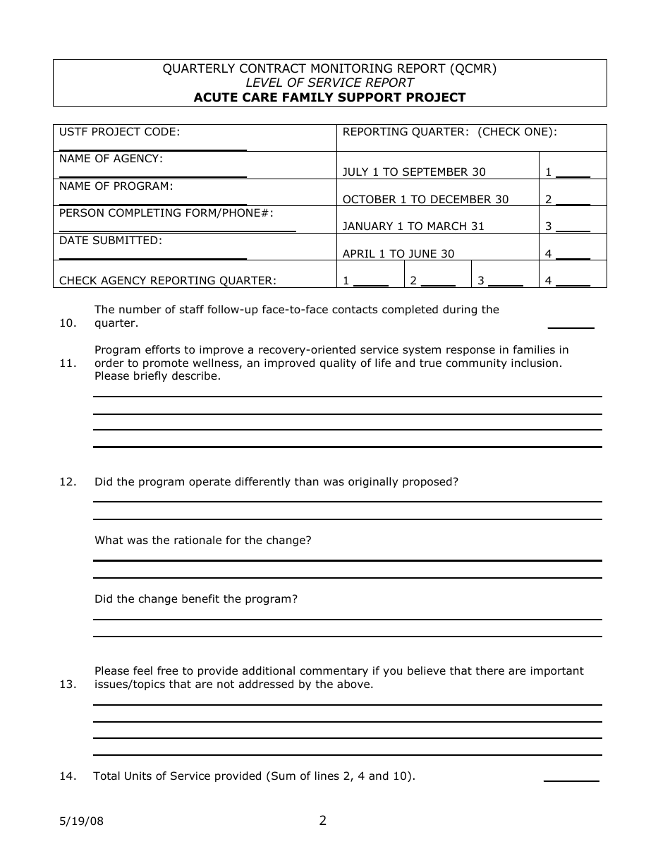 Level of Service Report - Acute Care Family Support Project - New Jersey, Page 2