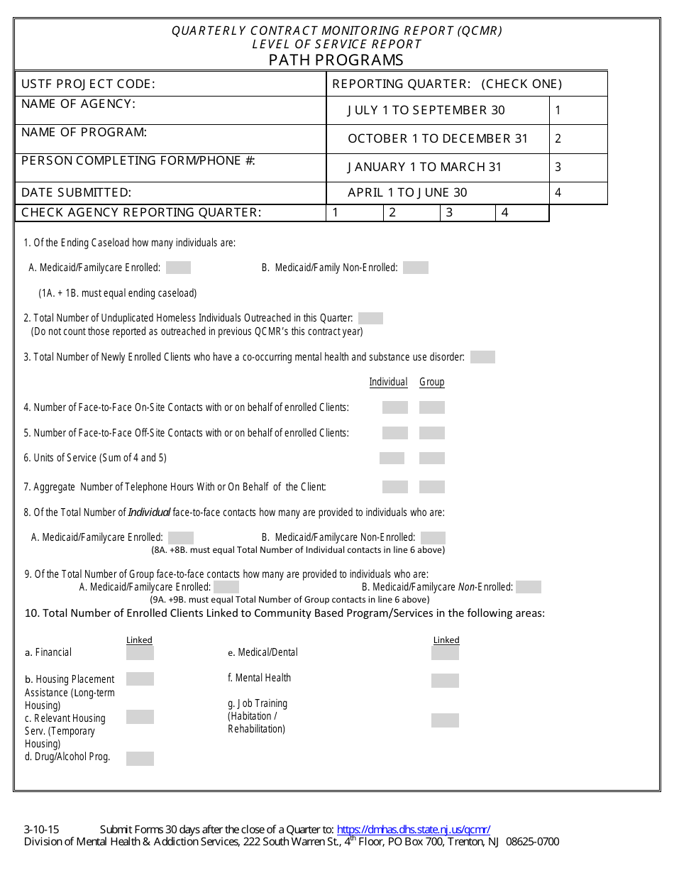 New Jersey Quarterly Contract Monitoring Report (Qcmr) Path Program New Jersey Quarterly Contract Monitoring Report (Qcmr) Path Program