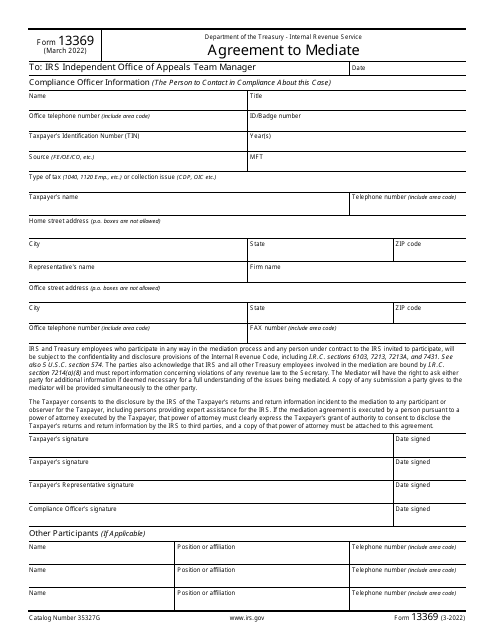 IRS Form 13369 Agreement to Mediate