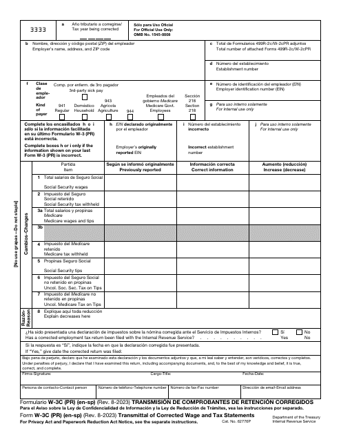 IRS Form W-3C (PR)  Printable Pdf