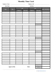 Document preview: Monthly Time Card Template - Seven Columns