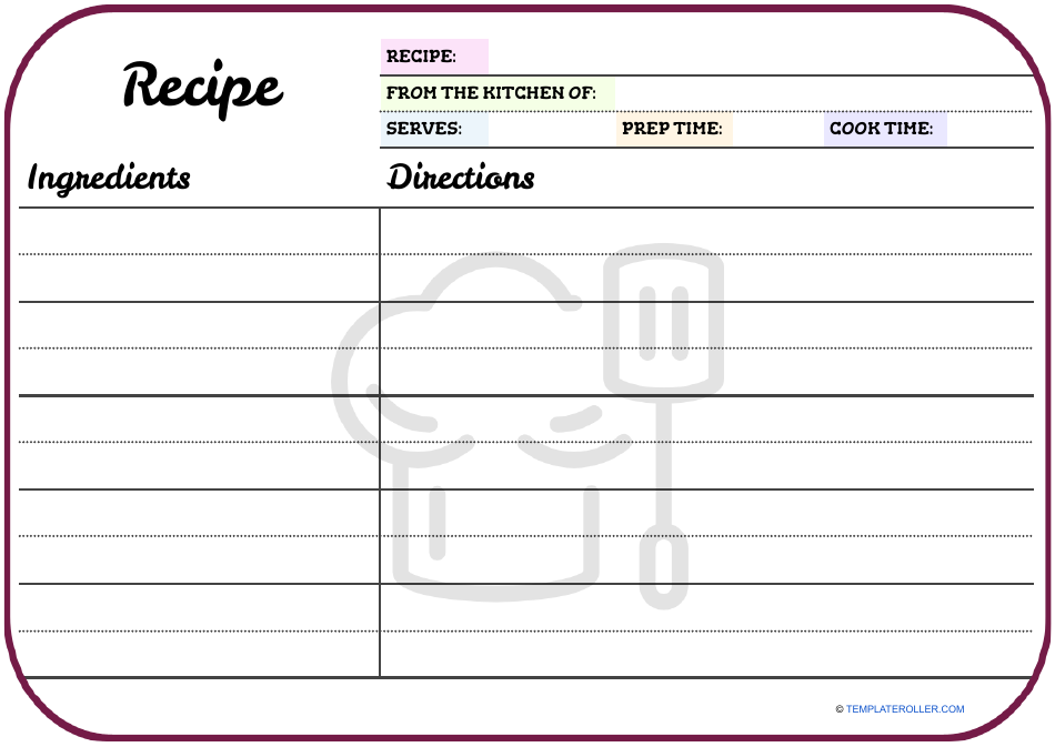 Recipe Card Template with Pink Border Preview