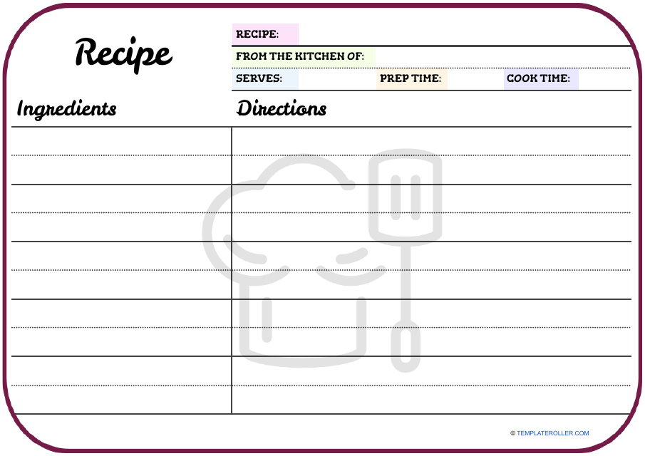 Recipe Card Template - Pink Border