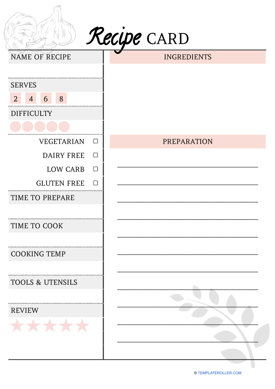 Recipe Card Template - Beige Download Printable PDF | Templateroller