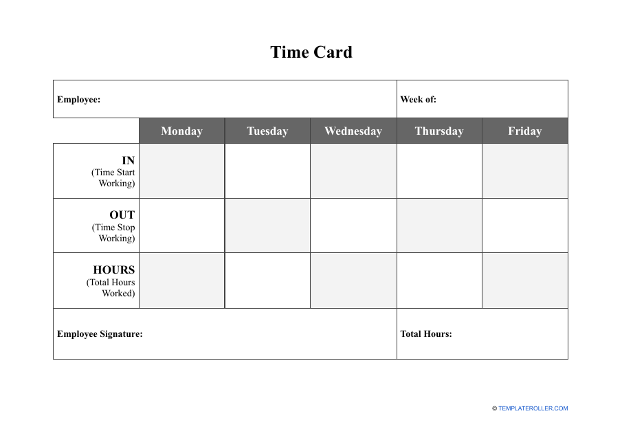 Time Card Template - Free Printable and Editable Time Card Template