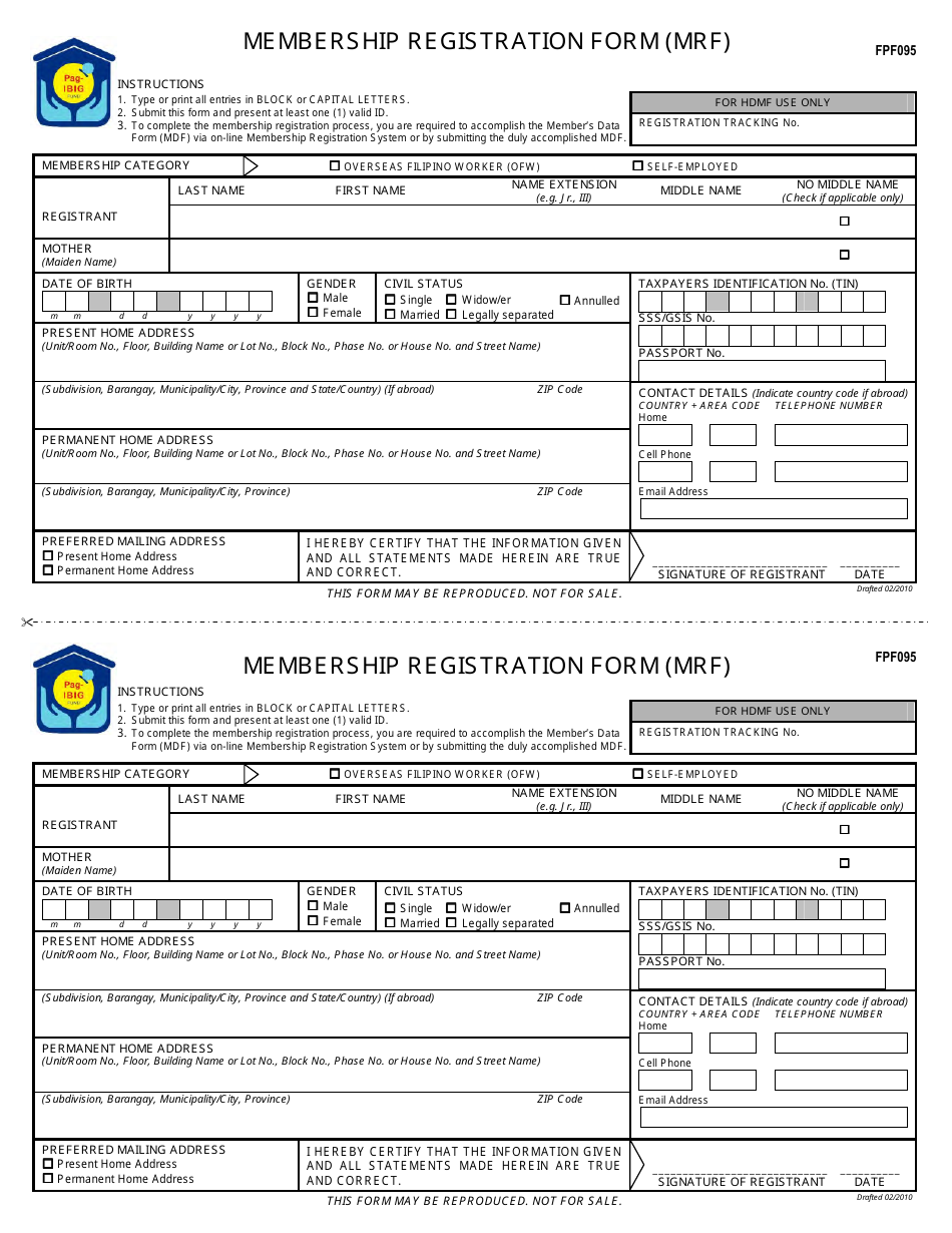 Form FPF095 Membership Registration Form - Philippines, Page 1
