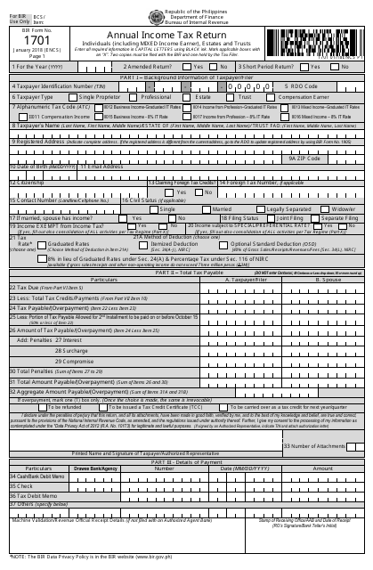 BIR Form 1701 Annual Income Tax Return - Philippines