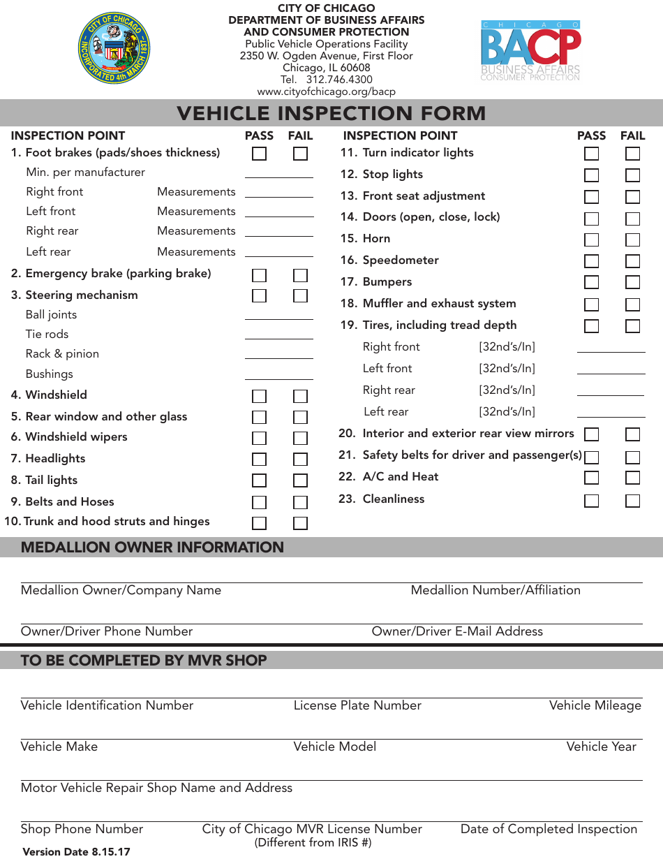 Vehicle Inspection Form - Illinois, Page 1