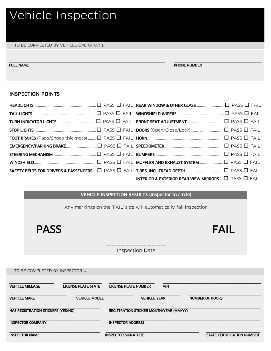 Uber Inspection Form, Page 1