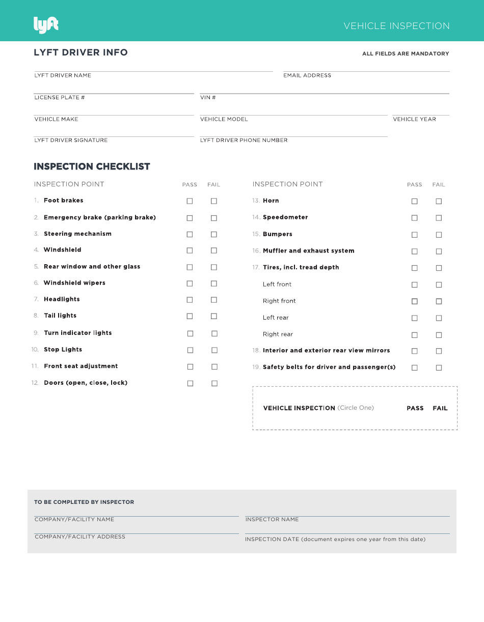 Lyft vehicle inspection form fill out sign online and download pdf
