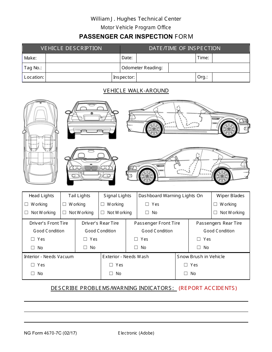 NG Form 4670-7C Passenger Car Inspection Form, Page 1