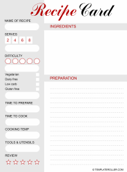 Document preview: Recipe Card Template - Grey