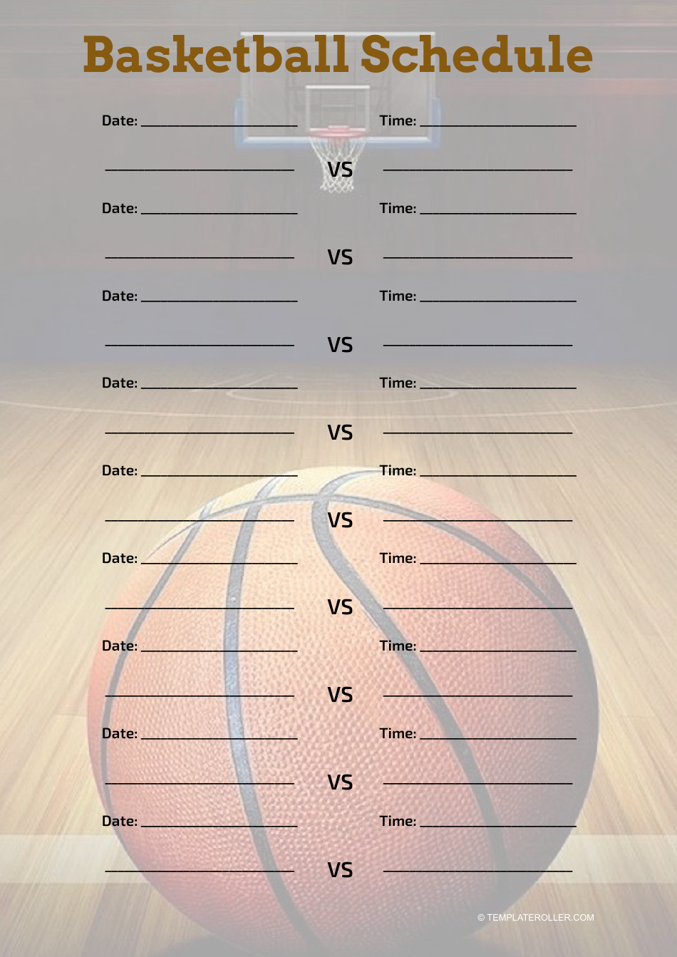 Basketball Schedule Template Download Printable PDF Templateroller