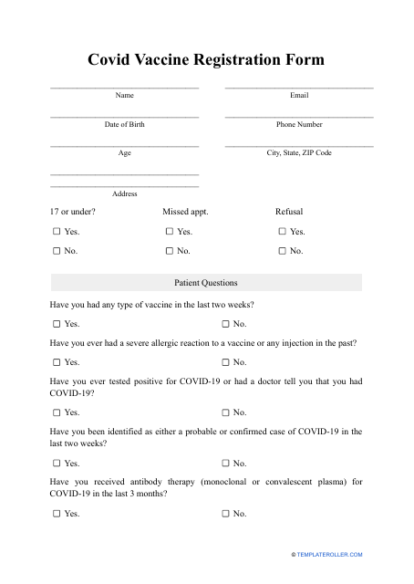 Covid Vaccine Registration Form Download Pdf