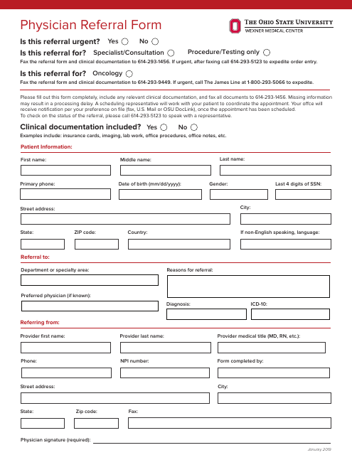 Physician Referral Form -the Ohio State University, Wexner Medical Center