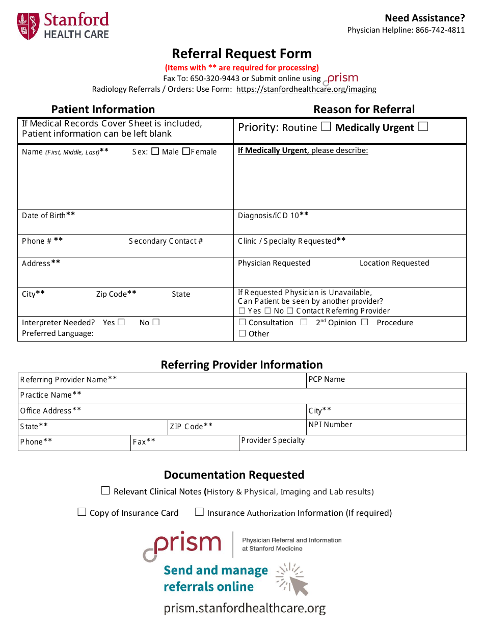 Referral Request Form - Stanford Health Care, Page 1