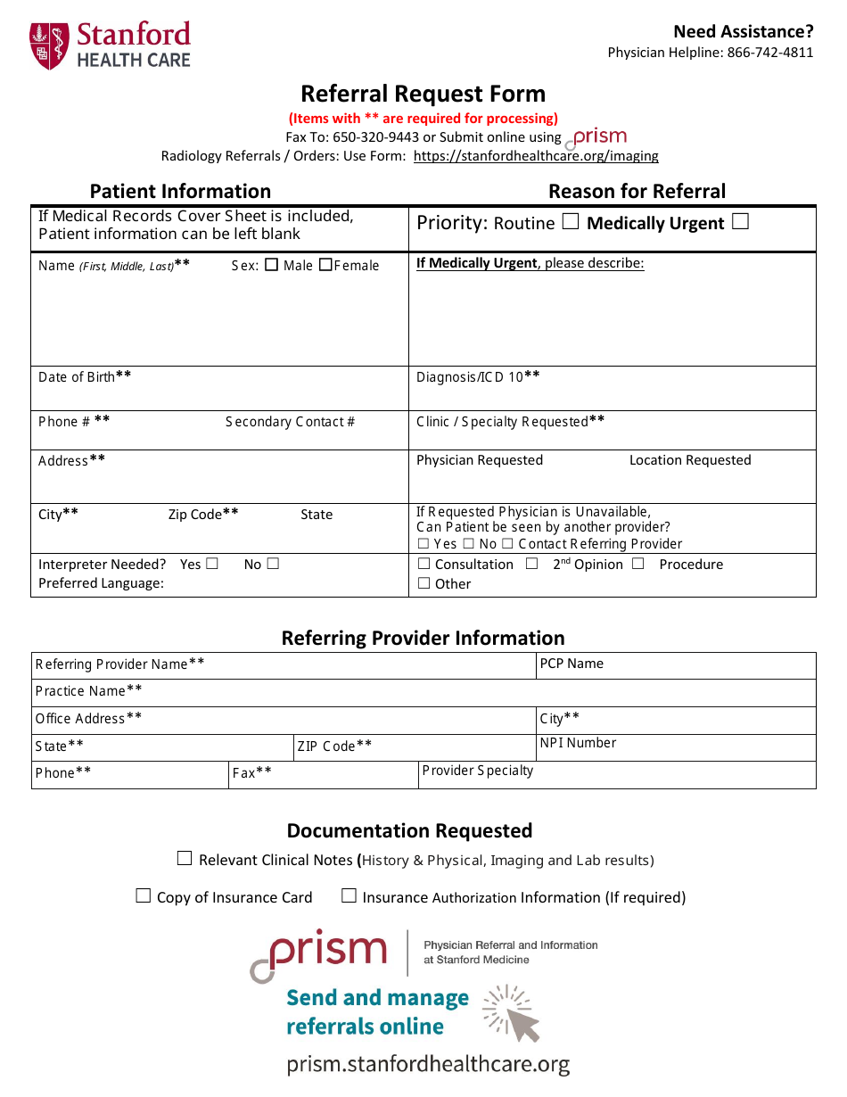 Referral Request Form Stanford Health Care Fill Out, Sign Online