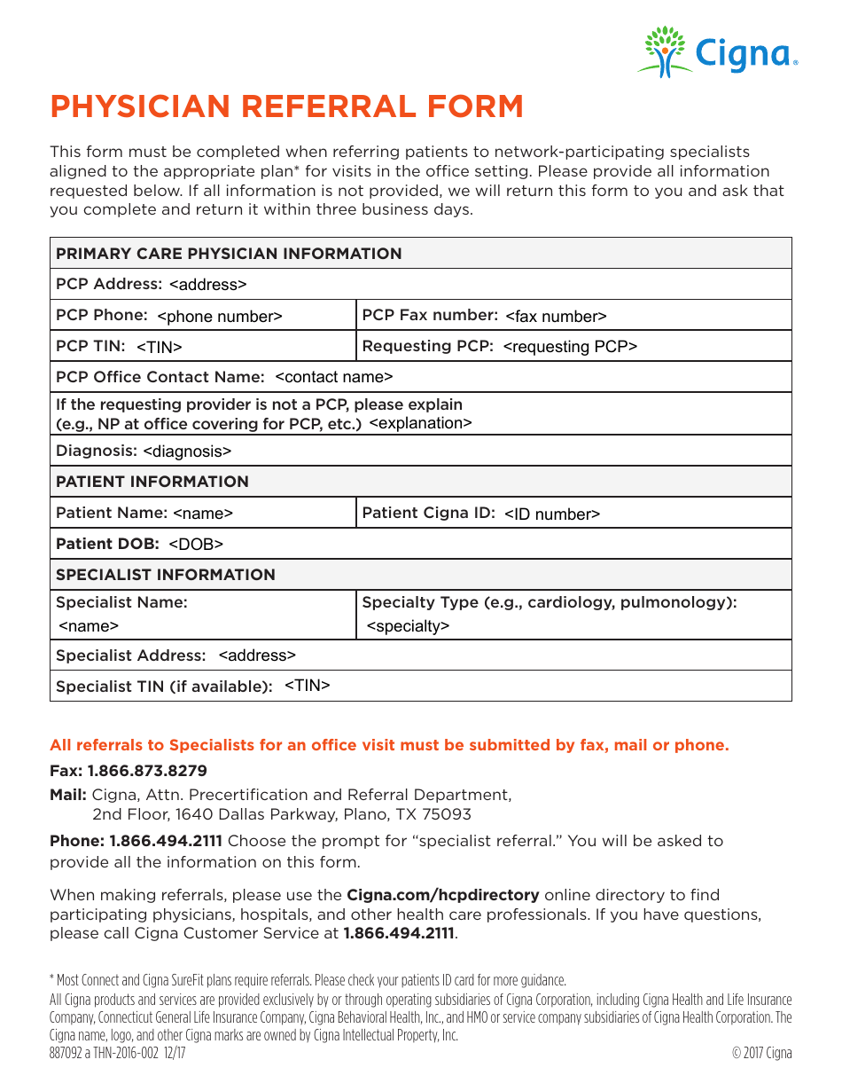 Physician Referral Form Cigna Fill Out Sign Online And Download Pdf Templateroller 6448