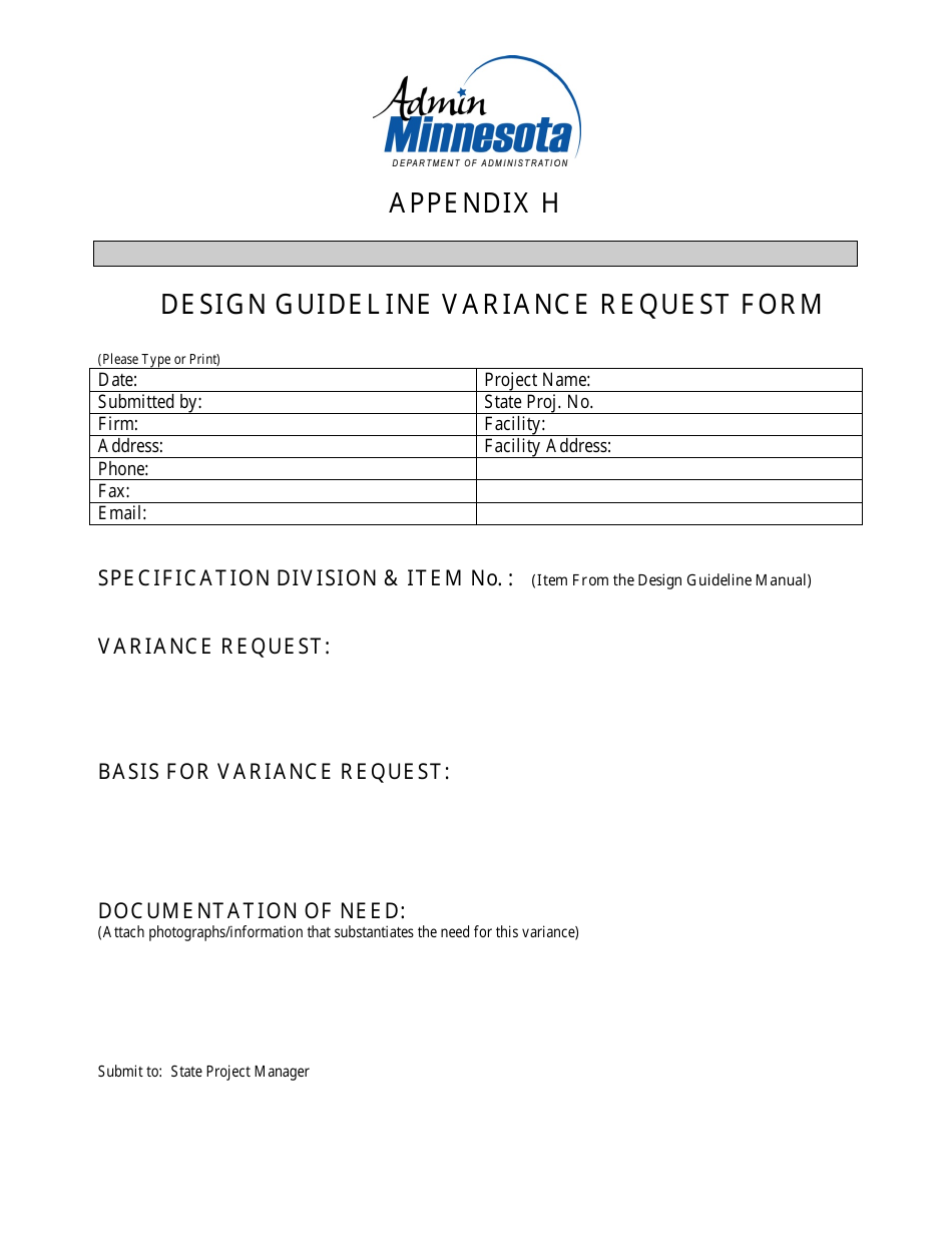 Appendix H Design Guideline Variance Request Form - Minnesota, Page 1