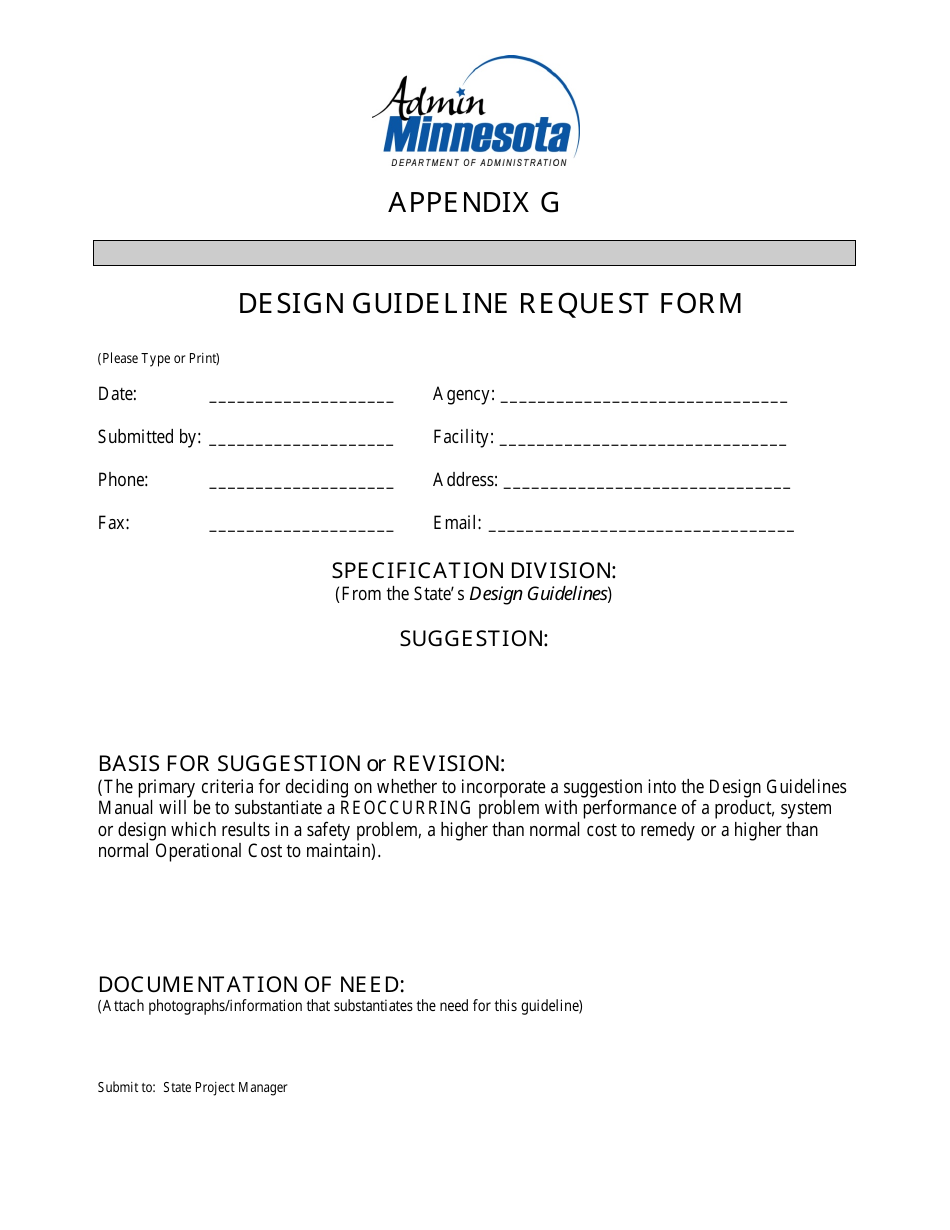 Appendix G Design Guideline Request Form - Minnesota, Page 1