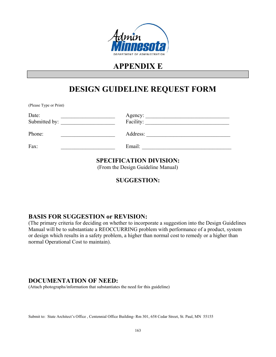 Appendix E Design Guideline Request Form - Minnesota, Page 1
