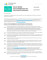Document preview: Form DS-3042 Owner-Builder Acknowledgement and Information Verification - City of San Diego, California
