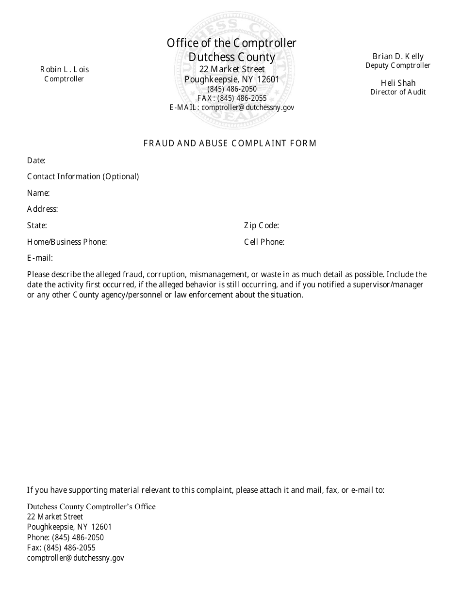 Dutchess County, New York Fraud and Abuse Complaint Form - Fill Out ...